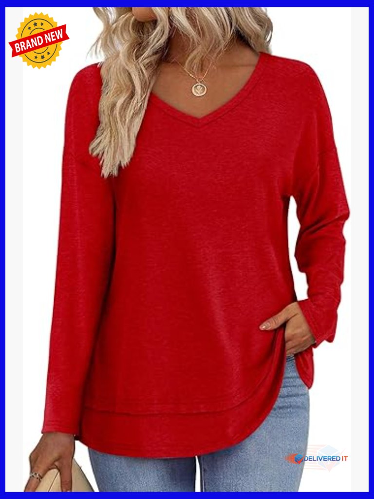 Women's Loose Fit Long Sleeve Tee Basic Blouse Spring Fall Casual Top